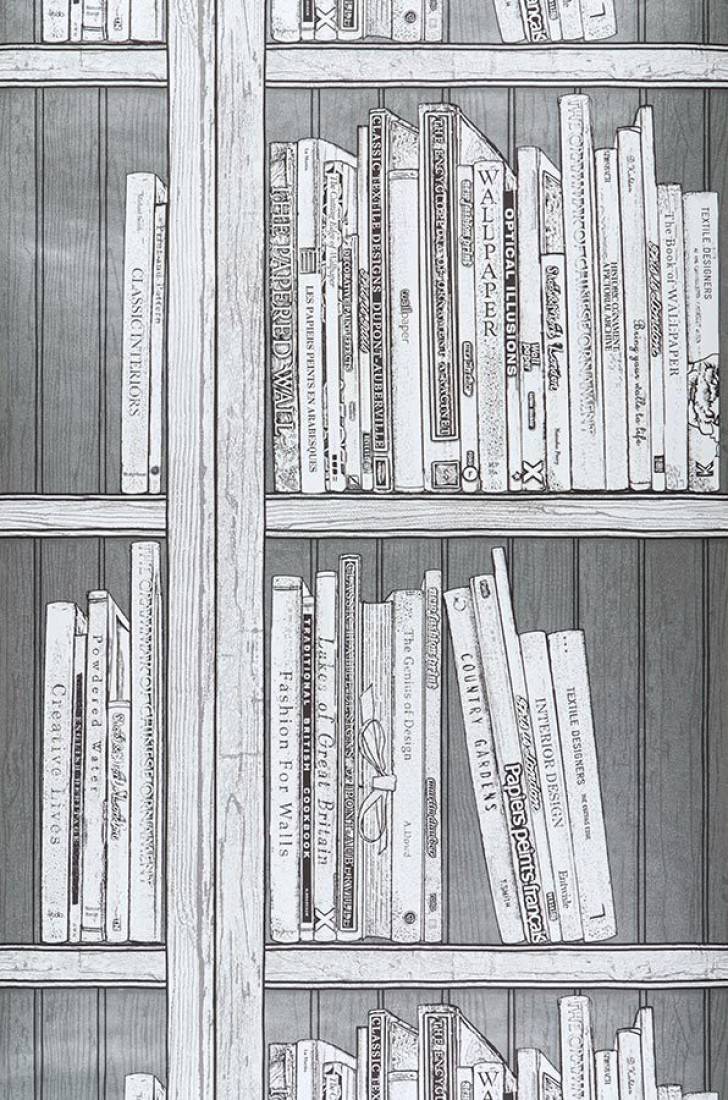 Wallpaper Bookcase Silver Grey Black White Wallpaper From