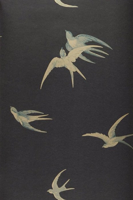 Papier peint Izanami Motif chatoyant Surface mate Oiseaux Gris noir Bleu gris pâle Doré